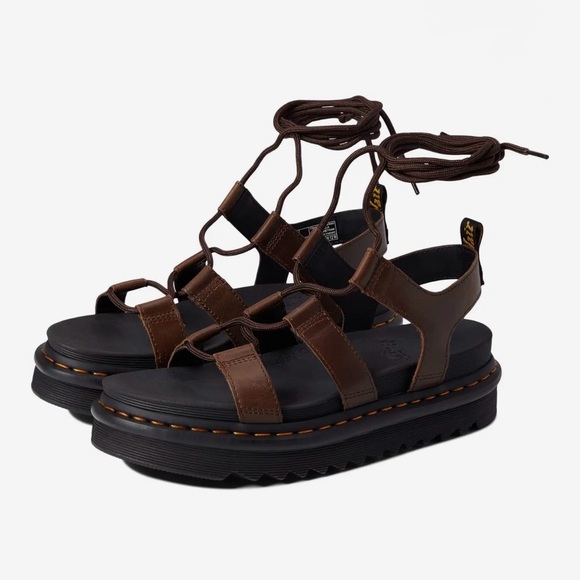 Dr. Martens Shoes - Dr. Martens Nartilla Brown Leather Platform Sandals